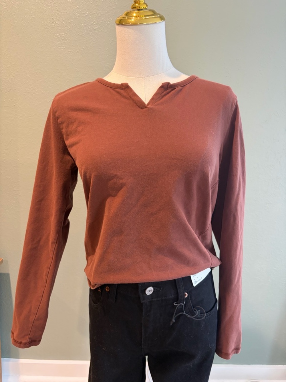 Pact avenue collection Basic Long Sleeve Notch Neck Top - rust color
